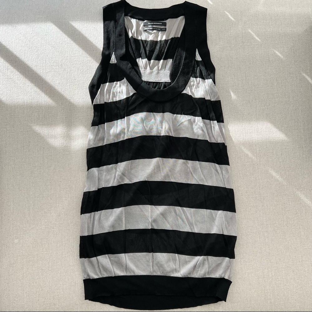 CLUB MONACO • Black and Silver Mesh Knit Striped Dress